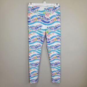 Whale and‎ Flower Print Polyester and Spandex Ankle Leggings One Size Fits All